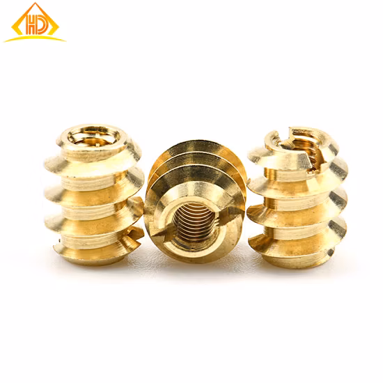 M10 elegante puro fio rosca auto rosqueamento inserção de madeira com fenda porcas inserções roscadas de latão